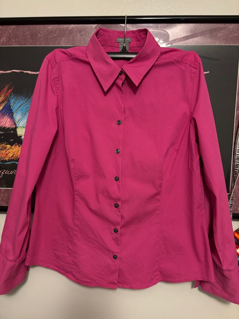 Ann Taylor Women's Magenta Button-Down Collared Shirt